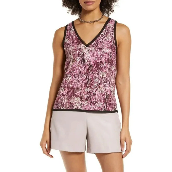 Halogen Women's Raw Edge Floral Tank Size S Multicolor V-neck Lightweight Casual - Picture 1 of 9